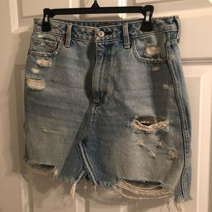 Distressed jean skirt